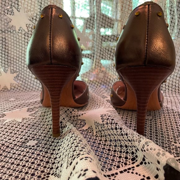 Gold/bronze leather stiletto heels - Picture 5 of 14